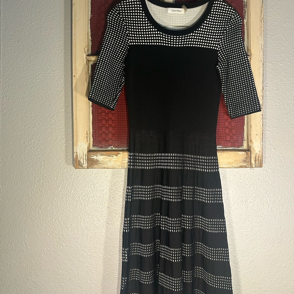 Calvin Klein Black and White Long Sleeve Dress